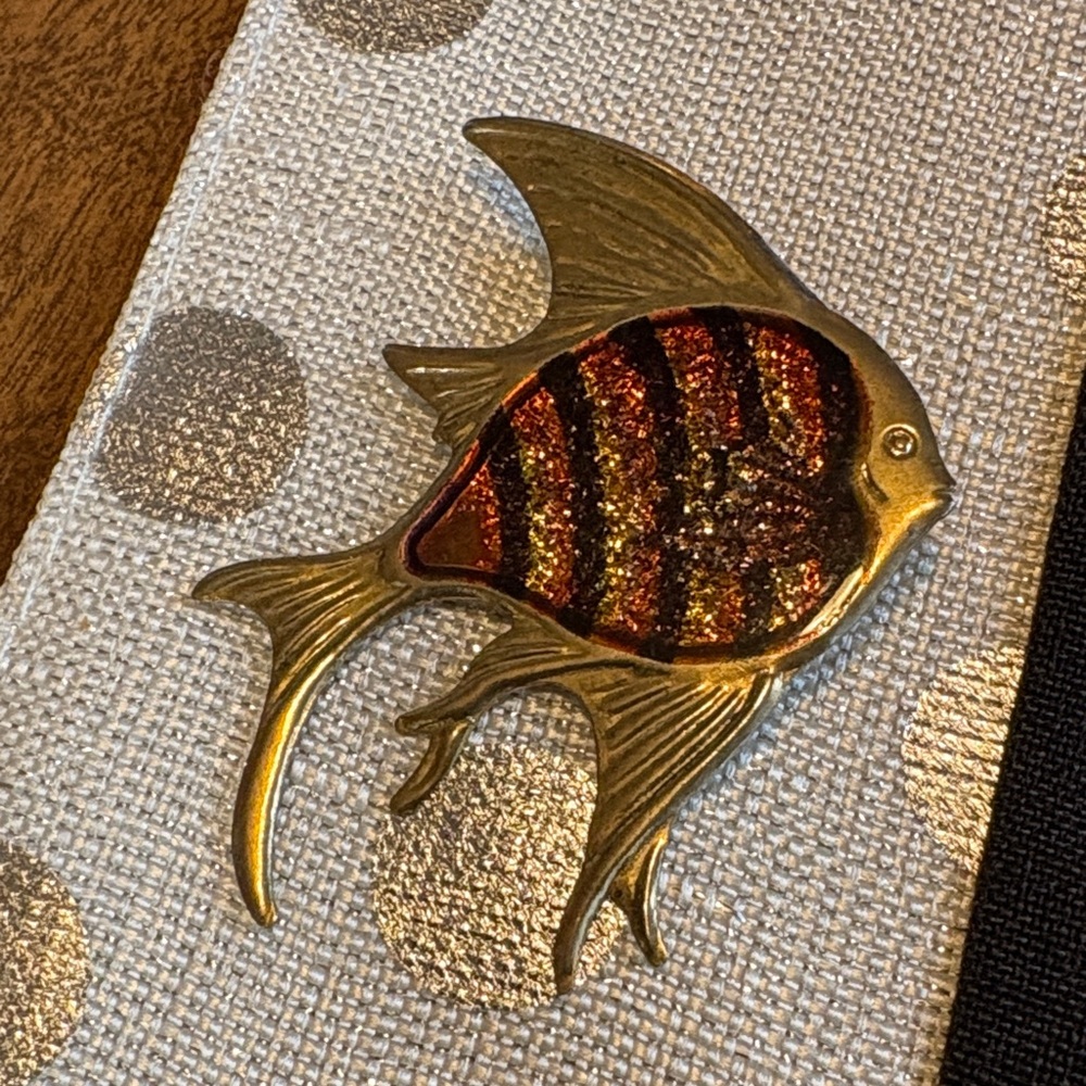 Gold and Black Fish Brooch Pin